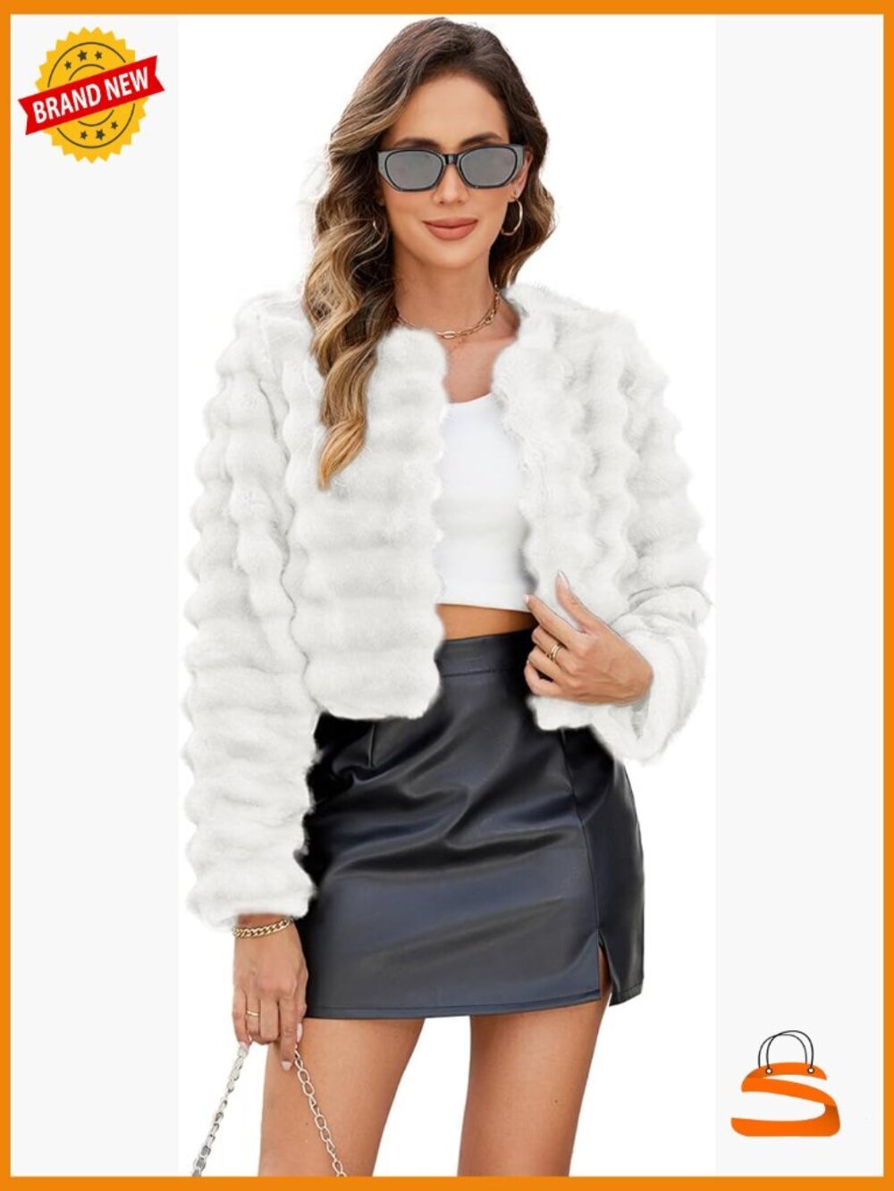 Womens Faux Fur Cropped Jacket Fuzzy Winter Coat Open Front Cardigan Fluffy